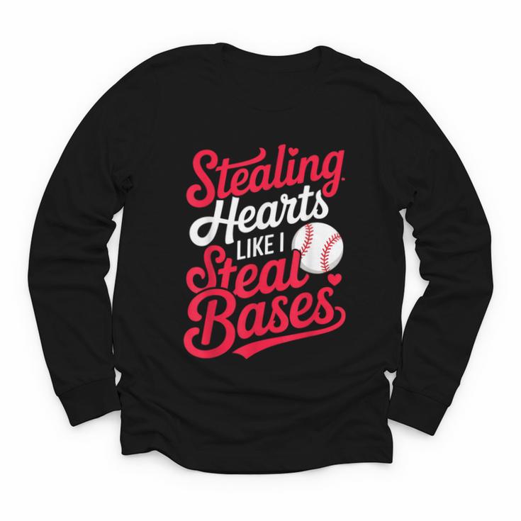 Stealing Hearts Like I Steal Bases Cute Baseball Boys Youth Long Sleeve Tee