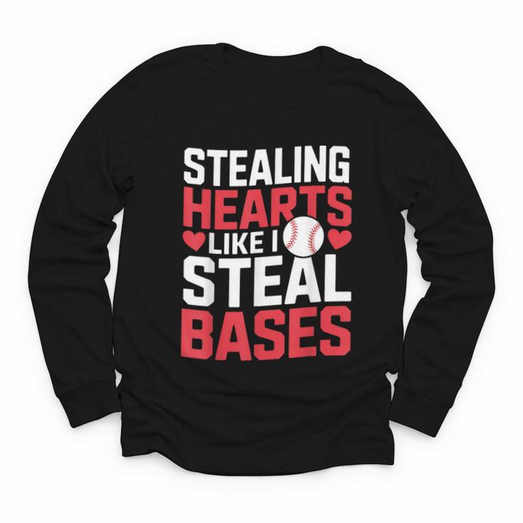 Stealing Hearts Like I Steal Bases Cute Baseball Kids Youth Long Sleeve Tee