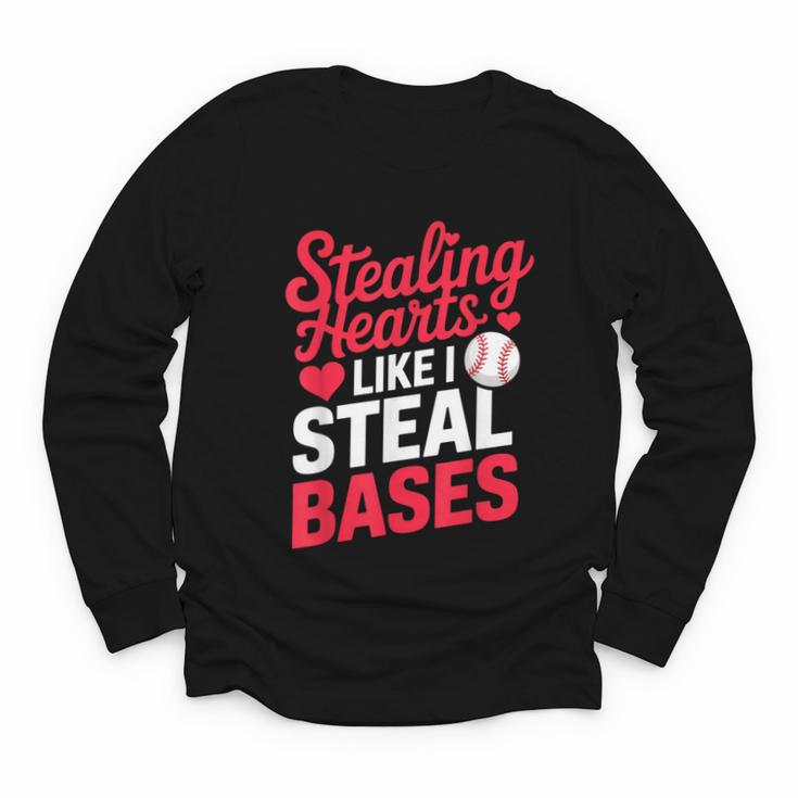 Stealing Hearts Like I Steal Bases Cute Baseball Valentine Youth Long Sleeve Tee