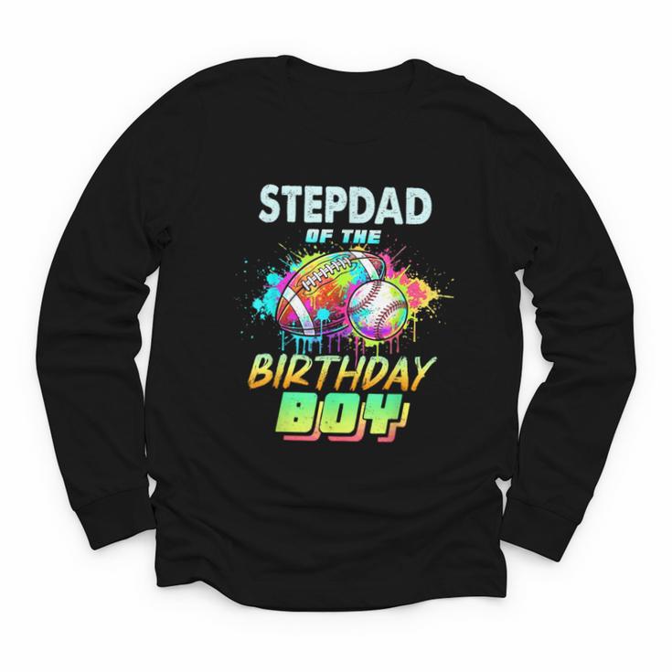 Stepdad Of The Birthday Boy Baseball Football Colorful Youth Long Sleeve Tee