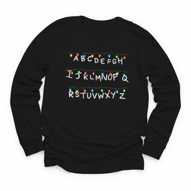 Stranger Wall Alphabet Lights Spooky Back To School Youth Long Sleeve Tee