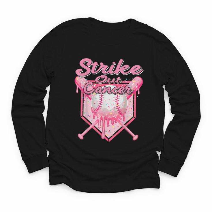Strike Out Breast Cancer Baseball Drip For Boys Youth Youth Long Sleeve Tee
