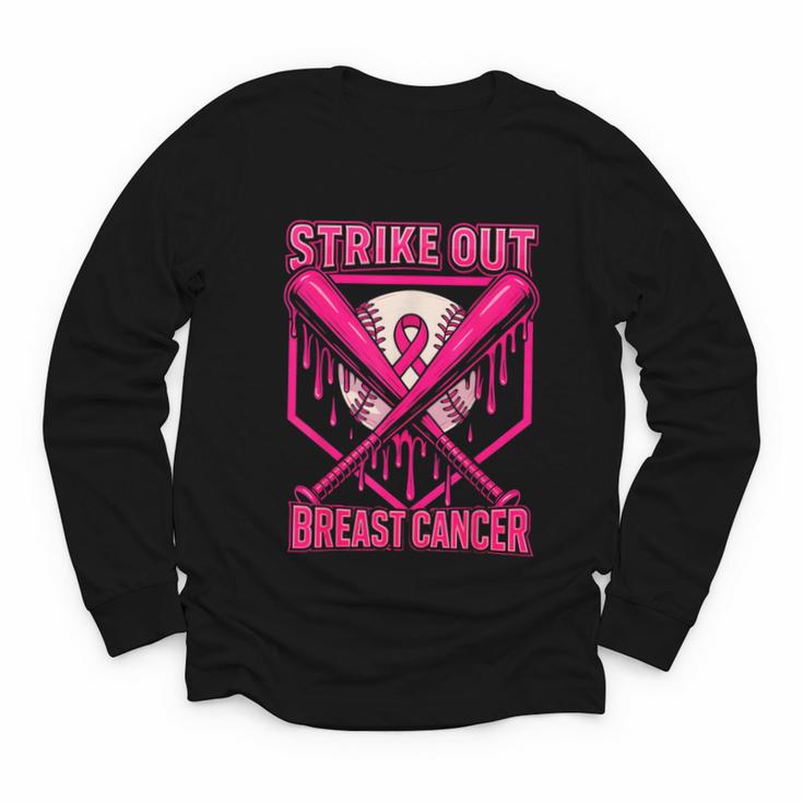 Strike Out Breast Cancer Baseball Ice Cream Drip Youth Long Sleeve Tee