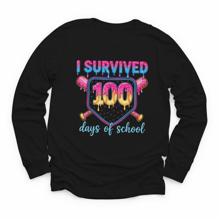 I Survived 100 Days Of School Baseball 100th Day Kids Girls Youth Long Sleeve Tee