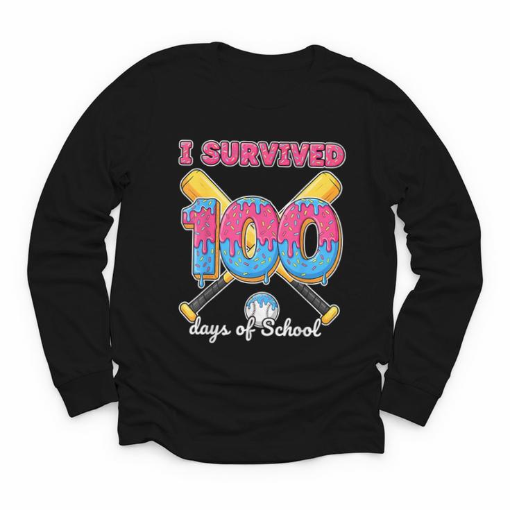 I Survived 100 Days Of School Baseball Cream Drip Boys Youth Long Sleeve Tee