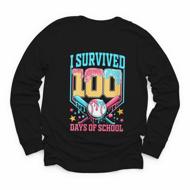 I Survived 100 Days Of School Baseball Drip Students Teacher Youth Long Sleeve Tee