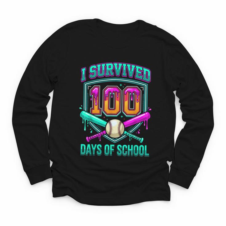 I Survived 100 Days Of School Baseball Drip Youth Long Sleeve Tee
