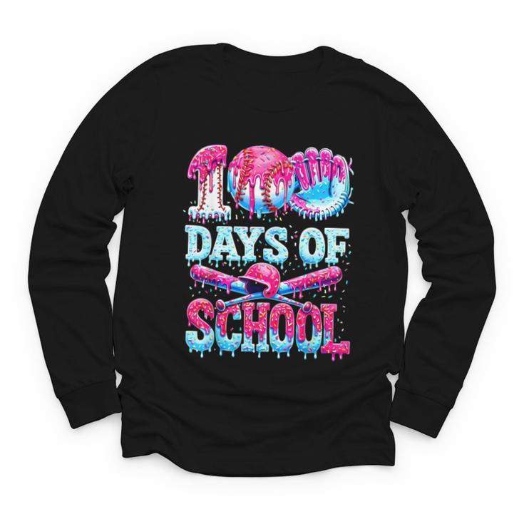 Survived 100 Days Of School Baseball Ice Cream Drip Boy Kids Youth Long Sleeve Tee