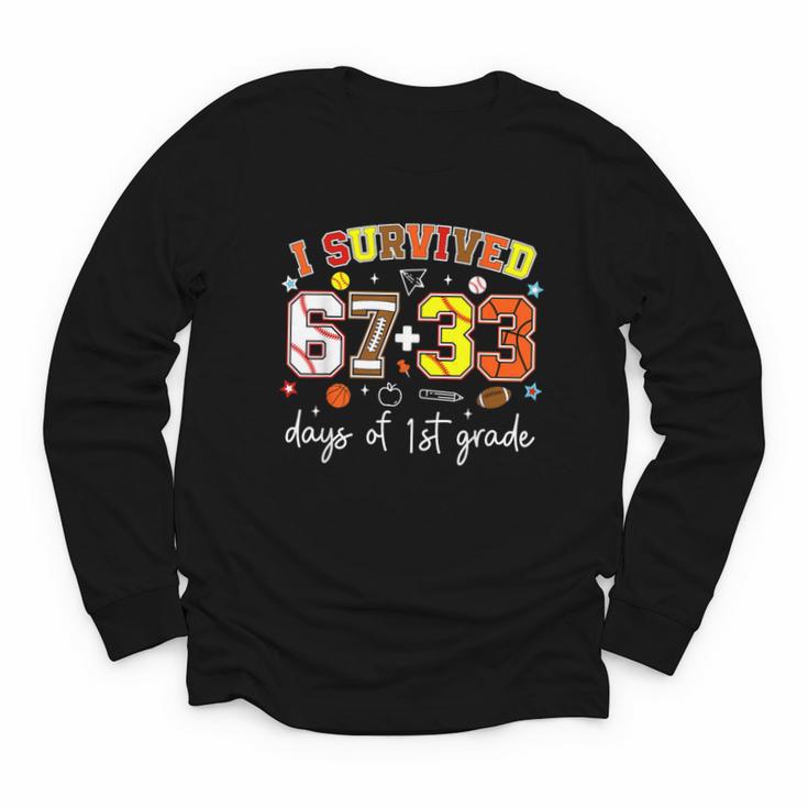 I Survived 6733 Days Of 1st Grade Baseball Football 100 Day Youth Long Sleeve Tee