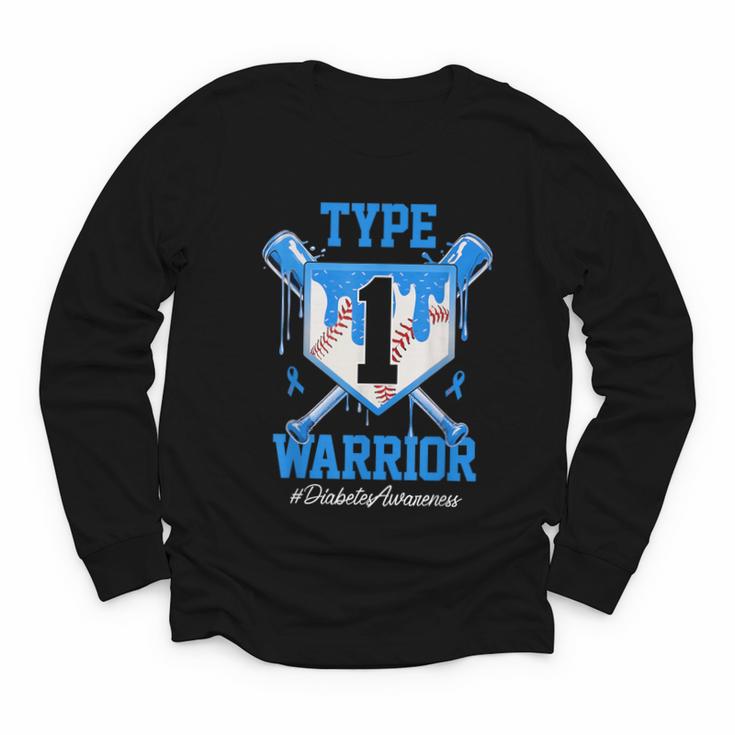 T1D Warrior Baseball Drip Diabetes Awareness Blue Ribbon Youth Long Sleeve Tee