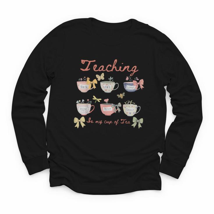 Teaching Is My Cup Of Tea Coquette Bow Floral Back To School Youth Long Sleeve Tee Teaching Is My Cup Of Tea Coquette Bow Floral Back To School Youth Long Sleeve Tee