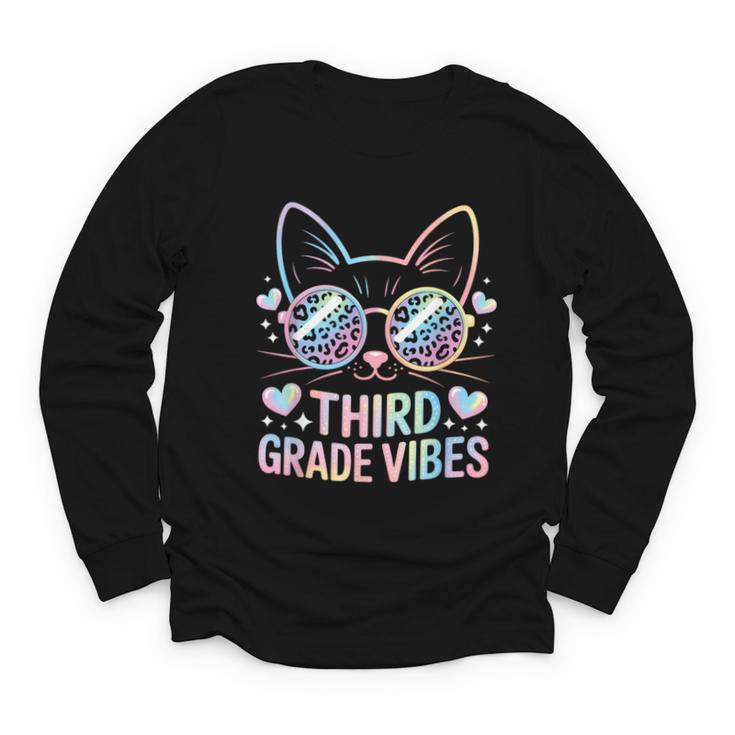 Third 3rd Grade Vibes Back To School Cute Cat Cute For Girls Youth Long Sleeve Tee