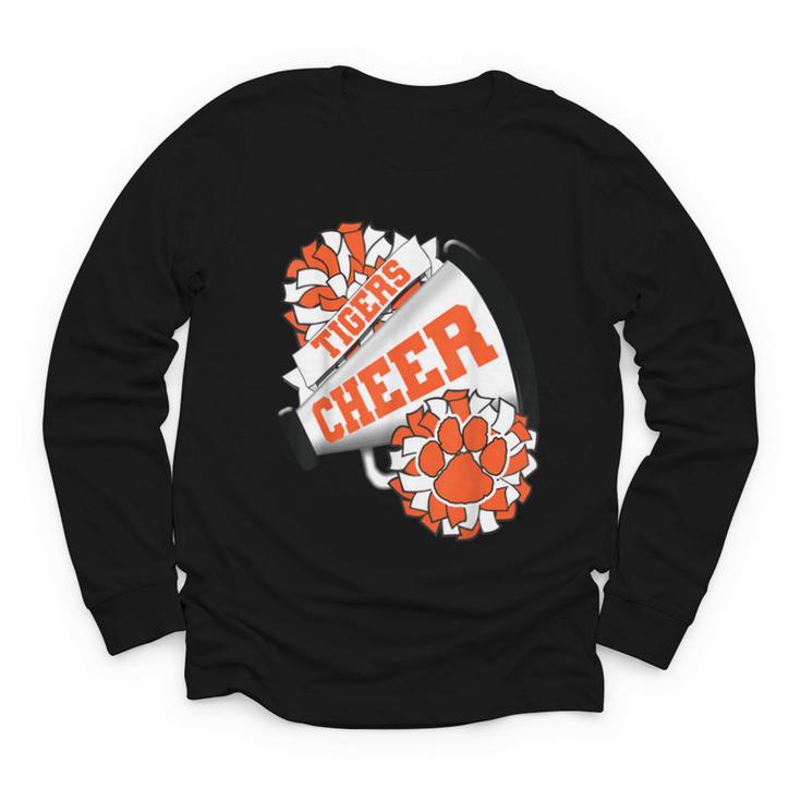 Tigers Cheerleading Back To School Cheer Team Spirit Orange Youth Long Sleeve Tee