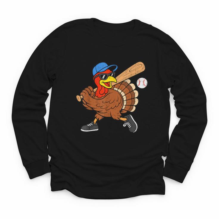 Turkey Baseball Thanksgiving Sports Humor Men Boy Kids Youth Long Sleeve Tee