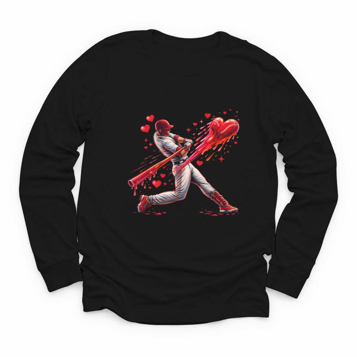Valentine Baseball Player Drip Youth Long Sleeve Tee