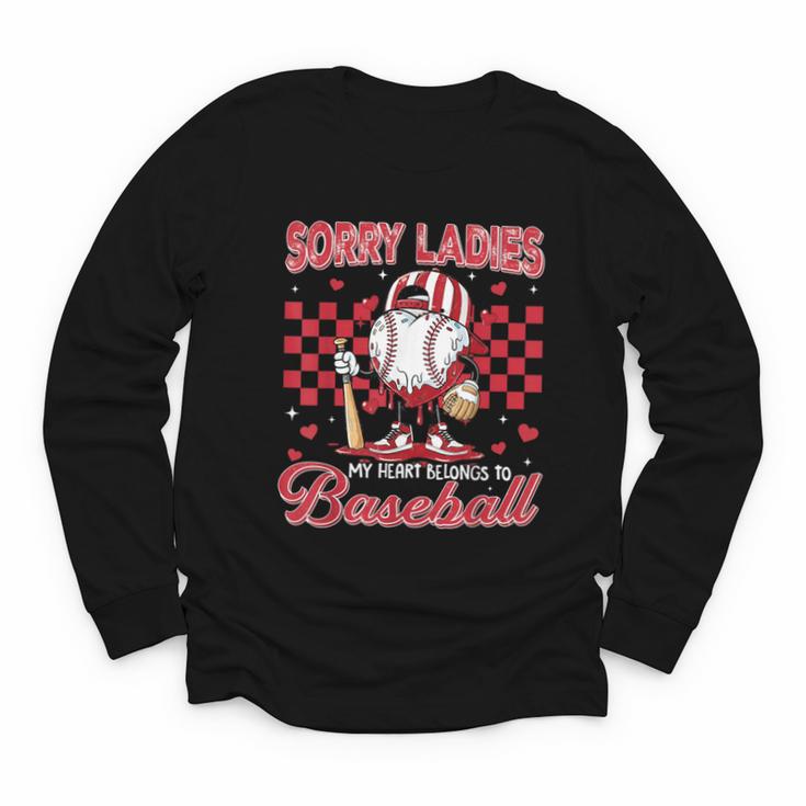 Valentine My Heart Belongs Baseball Lover Boy Men Youth Long Sleeve Tee