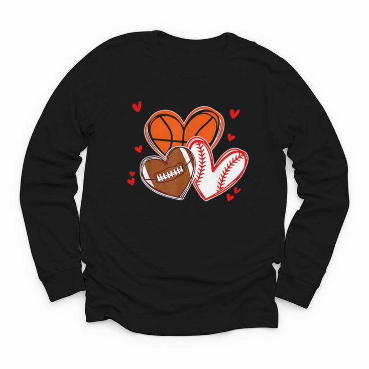 Valentines Baseball Basketball Football Heart Boy Men Youth Long Sleeve Tee
