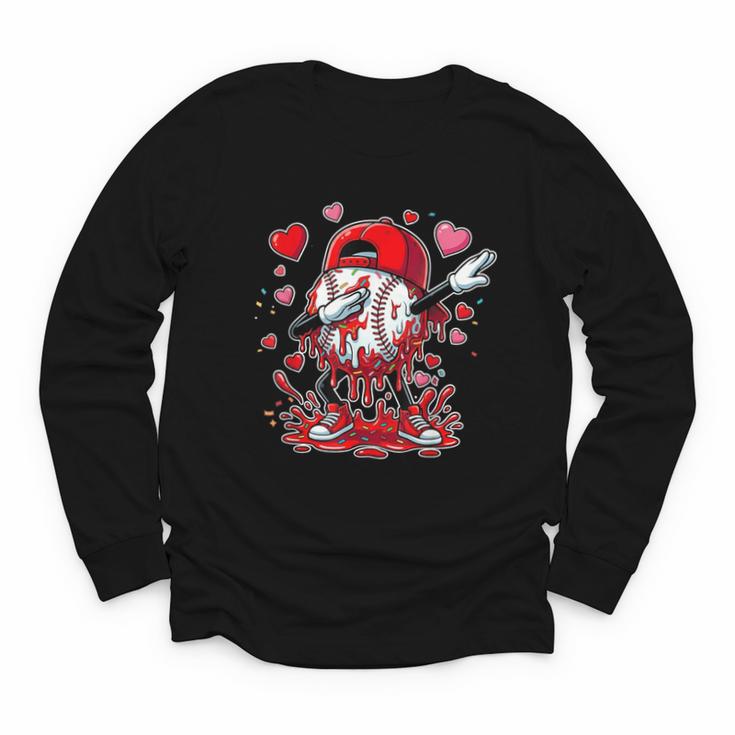 Valentines Baseball Toddler Boys Kids Dabbing Baseball Drip Youth Long Sleeve Tee