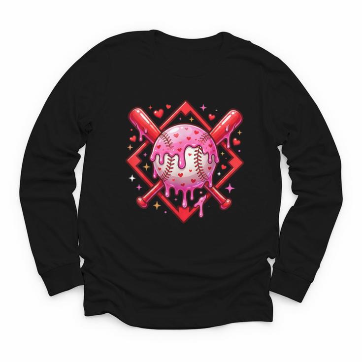 Valentines Day Baseball Boys Ice Cream Drip Heart Youth Kids Youth Long Sleeve Tee
