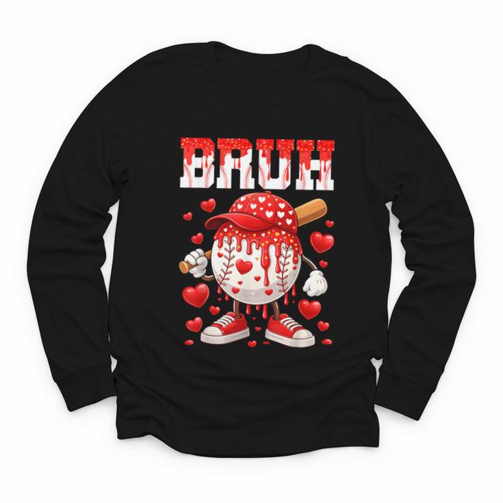 Valentines Day Baseball Drip Boys Bruh Ice Cream Toddler Kid Youth Long Sleeve Tee
