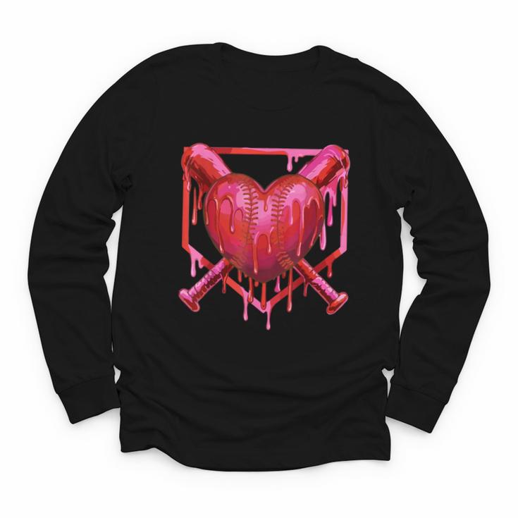 Valentines Day Baseball Red Heart Dab Boys Girls Kids Youth Long Sleeve Tee