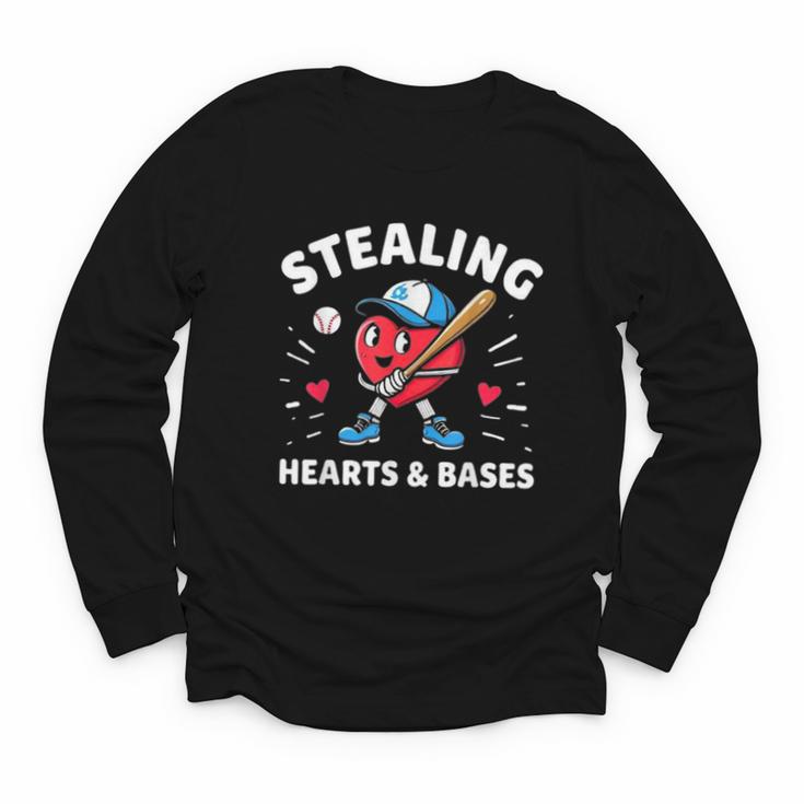 Valentines Day Baseball Stealing Hearts Bases Boys Kids Men Youth Long Sleeve Tee
