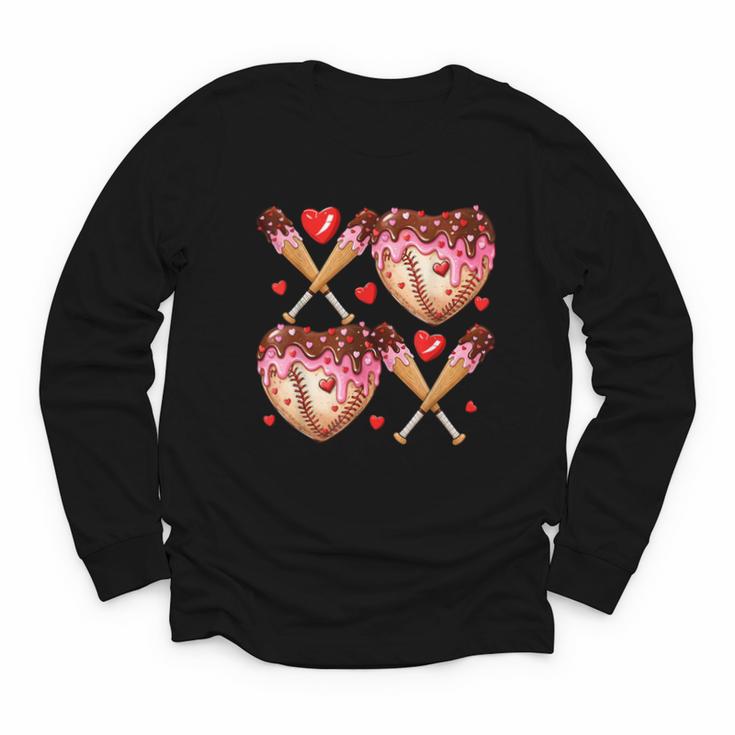 Valentines Day Drip Heart Baseball XOXO Boys Kids Men Sport Youth Long Sleeve Tee