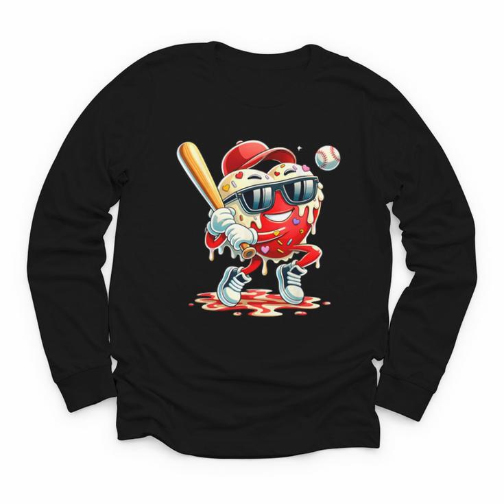 Valentines Day Heart Baseball Drip Ice Cream Boys Kids Men Youth Long Sleeve Tee