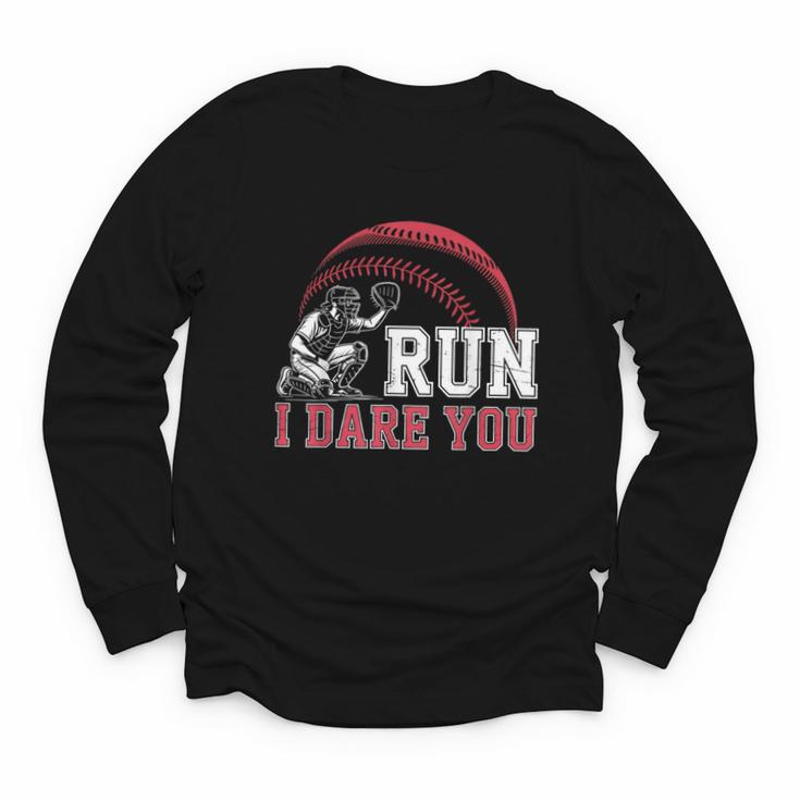 Vintage Humor Baseball Apparel Run I Dare You Youth Long Sleeve Tee