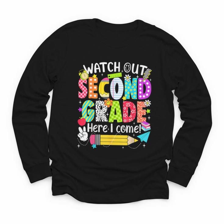 Watch Out Second Grade Here I Come Back To School Boys Girls Youth Long Sleeve Tee