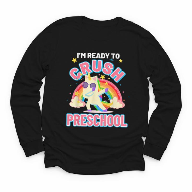 Welcome Back To School Unicorn Crushing Preschool Youth Long Sleeve Tee