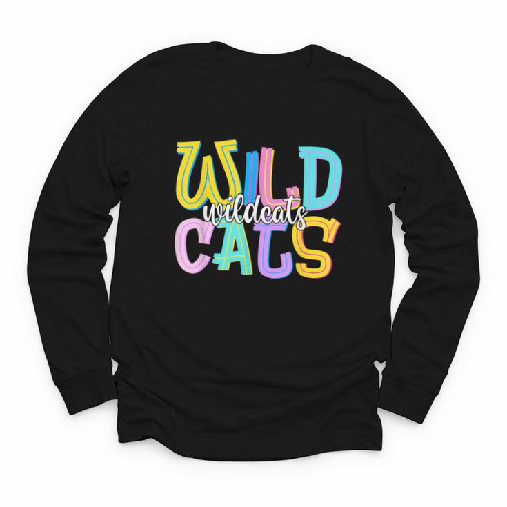 Wildcats School Spirit Groovy Back To School Girls Youth Long Sleeve Tee