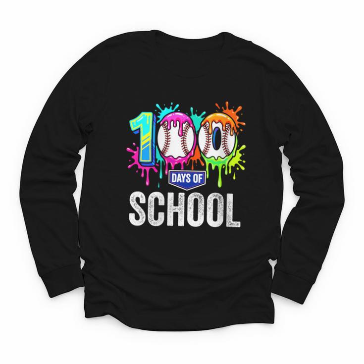 Women's 100 Days Of School Dripping Baseball Boys Kids Teacher Youth Long Sleeve Tee