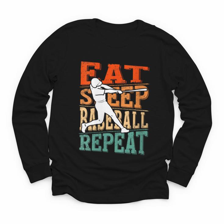 Women's Eat Sleep Baseball Repeat Vintage Player Sport Lover Retro Youth Long Sleeve Tee