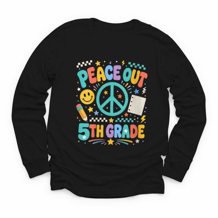 Women's Peace Out 5th Grade Retro Back To School Students Youth Long Sleeve Tee