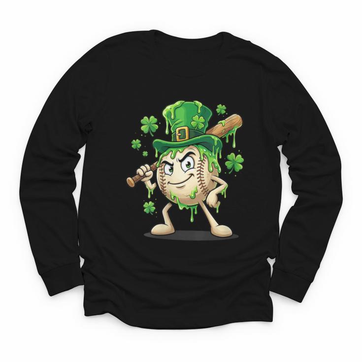 Women's St Patricks Day Baseball Leprechaun Shamrock Player Boys Kid Youth Long Sleeve Tee