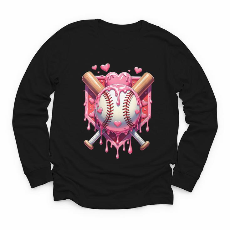 Women's Valentines Day Baseball Boys Ice Cream Drip Heart Youth Kids Youth Long Sleeve Tee