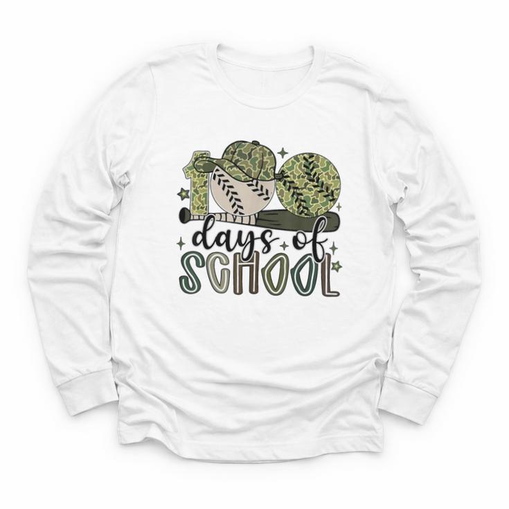 100 Days Of School Baseball Camo Cap Kids Boys 100th Day Youth Long Sleeve Tee