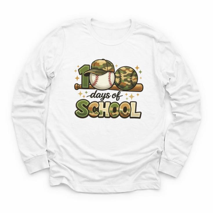 100 Days Of School Baseball Camo School Teacher Boy Youth Long Sleeve Tee