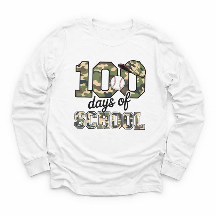 100 Days Of School Camo Baseball Camouflage For Kids Youth Long Sleeve Tee