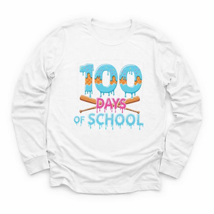 100 Days Of School Drip Ice Cream Baseball For Teacher Kids Premium Tri-Blend Youth Long Sleeve Tee