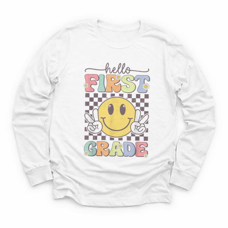 1st Grade Team Back To School Hello First Grade Smile Face Youth Long Sleeve Tee