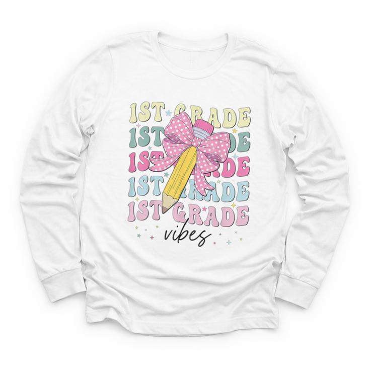 1st Grade Vibes Girl Coquette Bow First Grade Back To School Youth Long Sleeve Tee