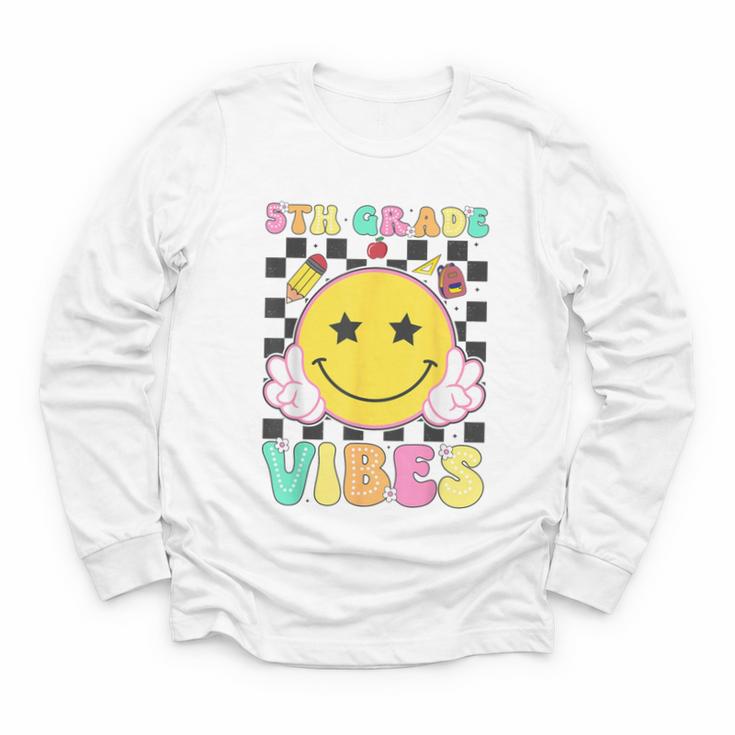 5th Grade Vibes Girls Smile Face Back To School Fifth Grade Youth Long Sleeve Tee