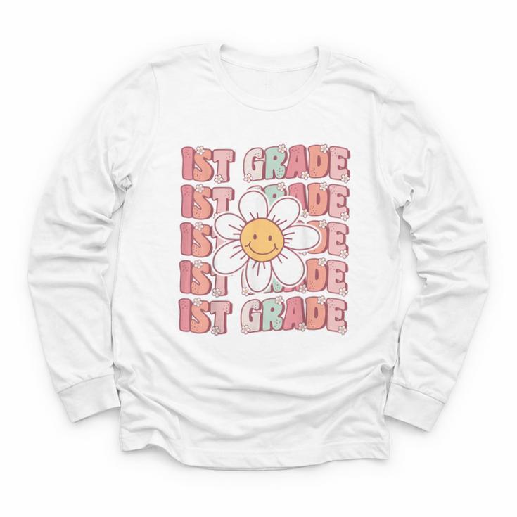 70s Groovy 1st Grade Back To School First Day Of First Grade Youth Long Sleeve Tee