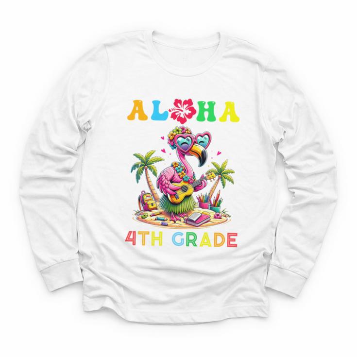 Aloha Fourth Grade Flamingo Hawaii Back To School Kids Girl Premium Tri-Blend Youth Long Sleeve Tee