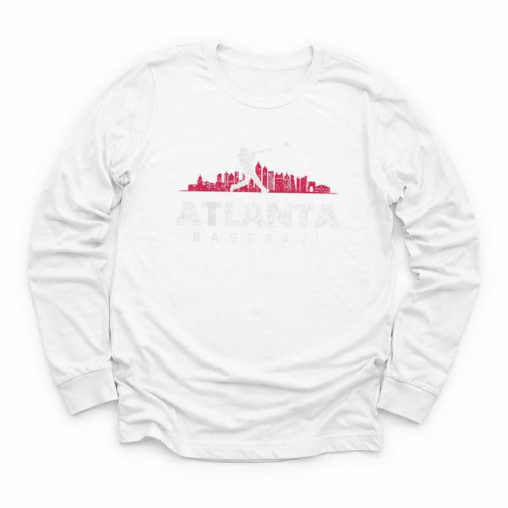 Atlanta Baseball Vintage Player Minimalist Skyline Retro Youth Long Sleeve Tee