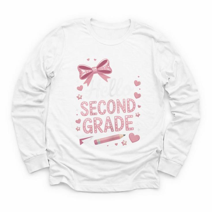 Back To School Cute Pink Coquette Girls Hello Second Grade Youth Long Sleeve Tee