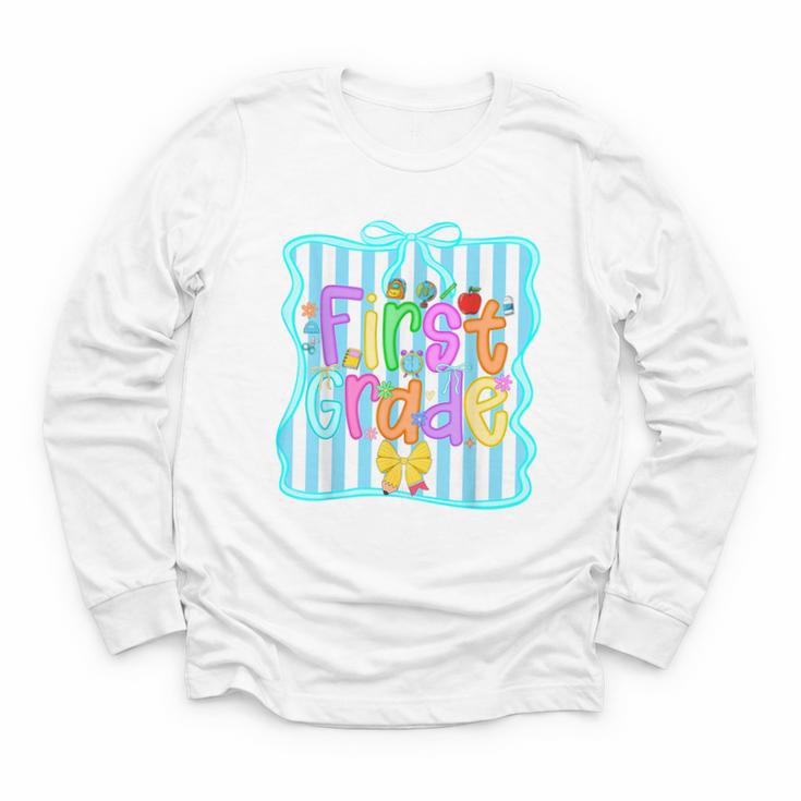 Back To School First Grade For Teen Girls Bow 1st Grade Kids Youth Long Sleeve Tee