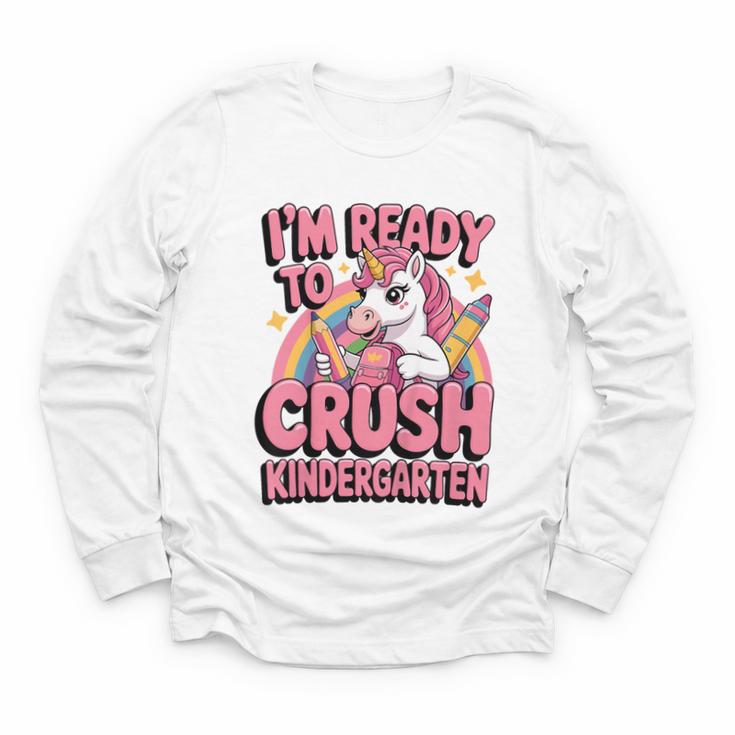 Back To School I'm Ready To Crush Kindergarten Unicorn Youth Long Sleeve Tee
